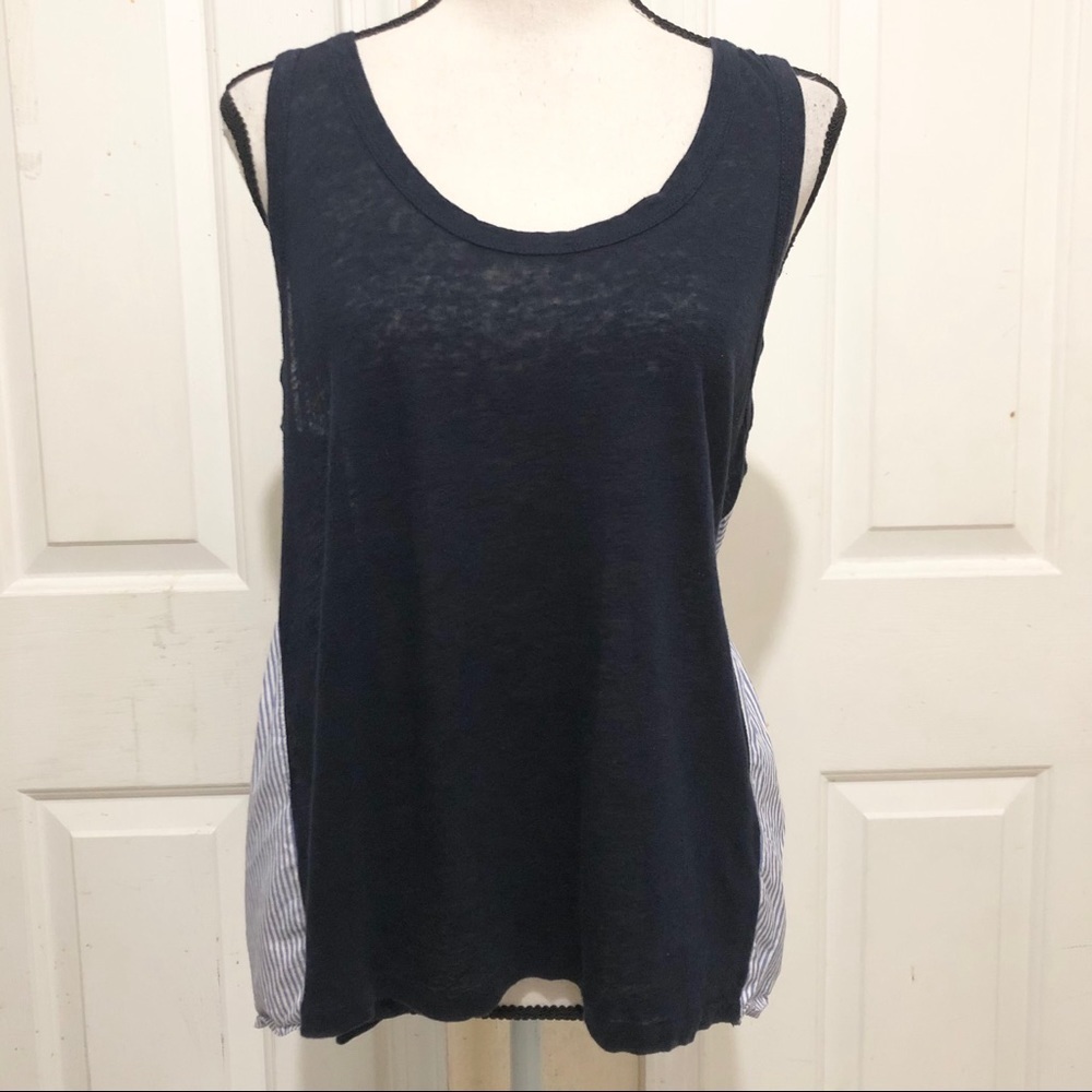 J Crew Blue Linen Front Silk Back Tank Top